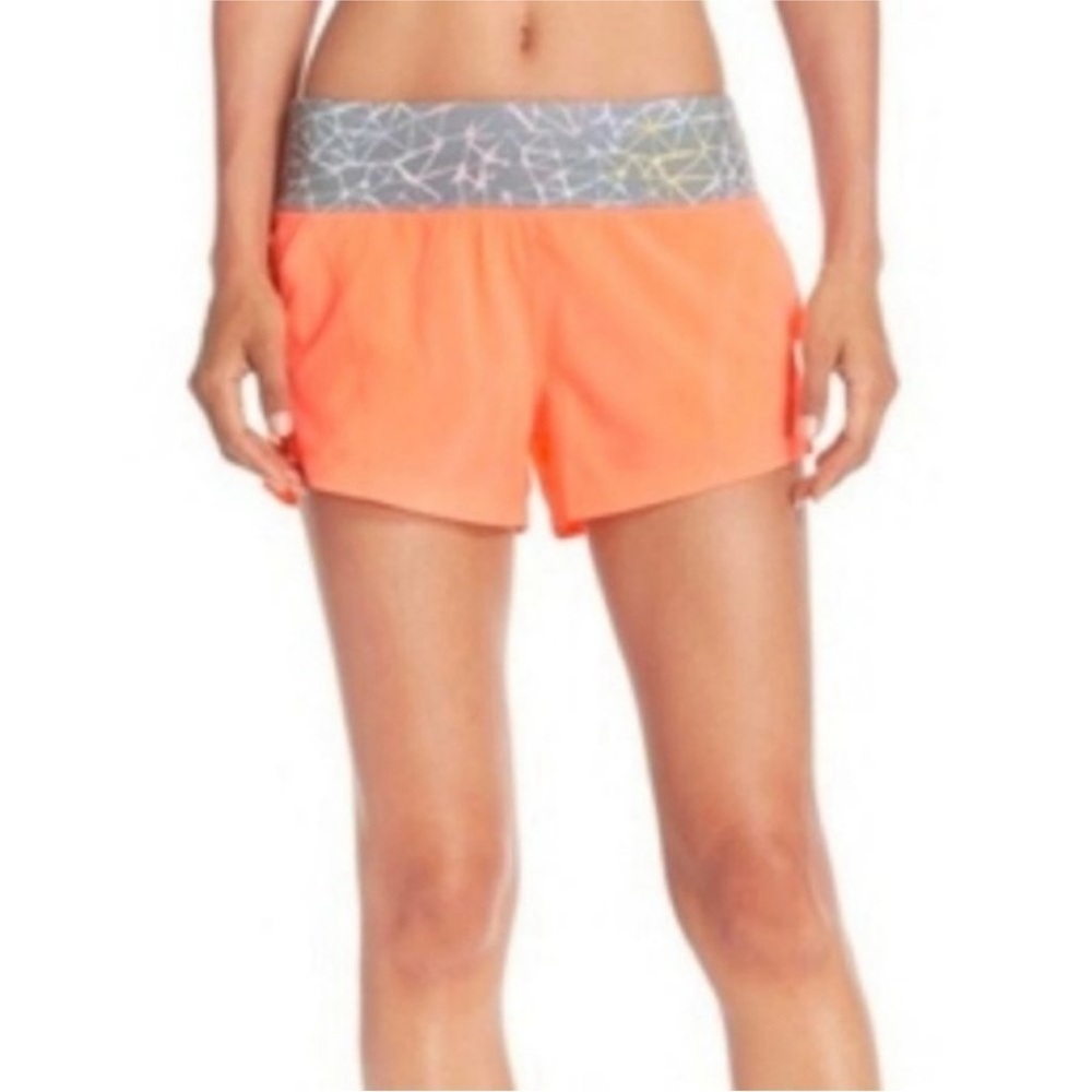 Zella Speedster Active Athletic Running Shorts Small Orange/Gray Brief Lining